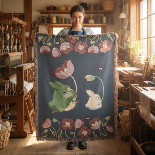 Totoro Woven Blanket  | Studio Ghibli Throw | Made in USA | Spirited away