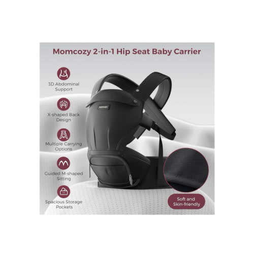 Momcozy Baby Carrier with Hip Seat, 2-in-1 Forward-Facing Carry for Active Babies, Detachable Hands-Free Infant Carrier up to 44lbs, All Seasons Toddler Carrier Fits Waist Sizes up to 45 Inches, Black