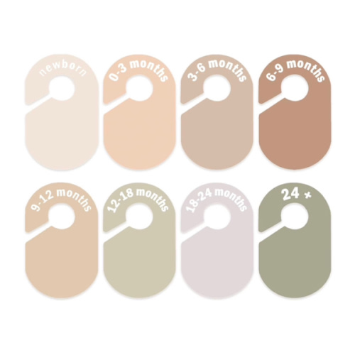 Baby Closet Divider, Baby Wardrobe Organizer, Double-Sided Design, Nursery Decor Clothes Hanger Dividers for Sorting 8 Sizes from Newborn to 12+ Months (Earth stone)