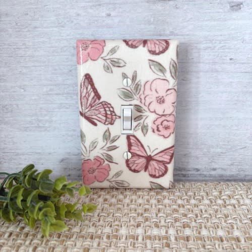 Butterfly Light Switch Cover: Pink Sage Floral Girl Nursery Decor