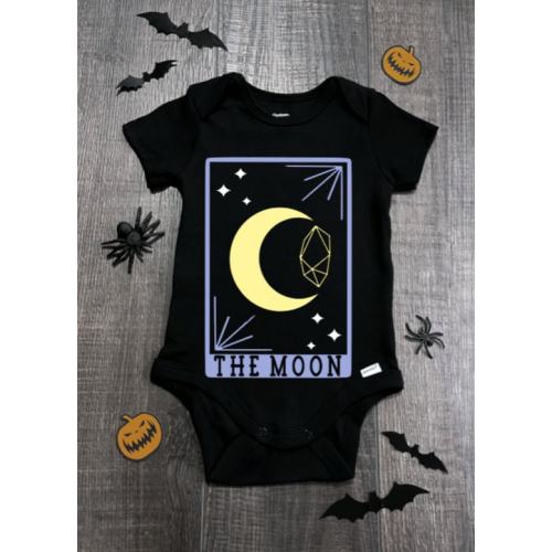 The Moon baby body suit, Tarot card, Moon, Gem, Witch, Moon Child, Witch craft, Spells, Coven,Goth, Halloween,Cute Spring Time Baby Clothes