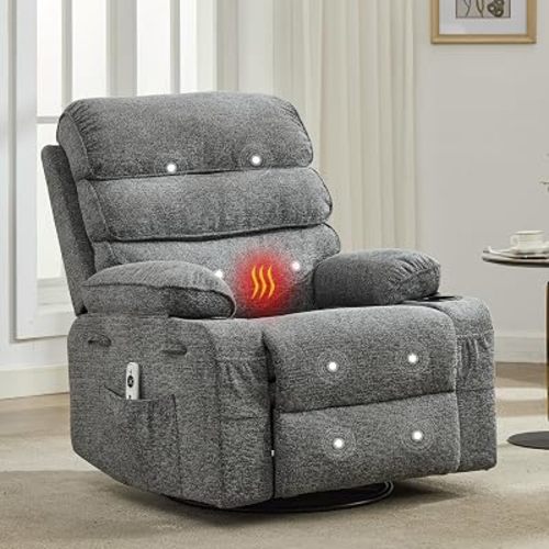 Garvee 360° Swivel Rocking Recliner Chair with Side Pockets, Linen Fabric