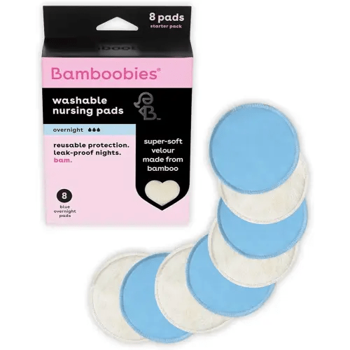 Bamboobies Overnight Nursing Pads, Ultra-Soft Velour, Reusable and Washable for Nightly Use, Leak-Proof Pads for Breastfeeding, 8 Pads
