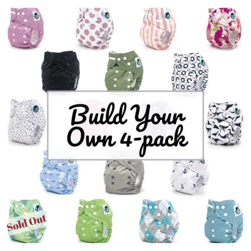 Build Your Own 4-pack pocket cloth diapers with 3-layer diaper inserts | Bubble Butt Baby