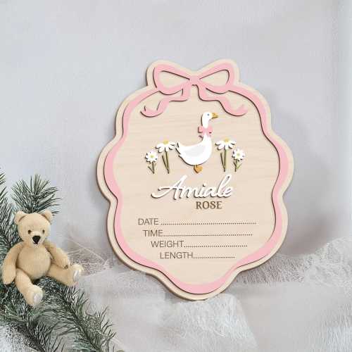 Goose Baby Name Announcement Sign, Coquette Bow, Nursery Decor