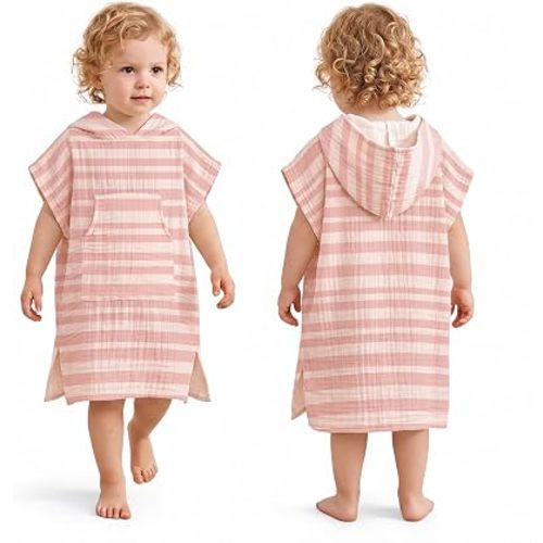 Konssy 100% Muslin Cotton Toddler Beach Towel Poncho with Hood, 24.5" x 21"