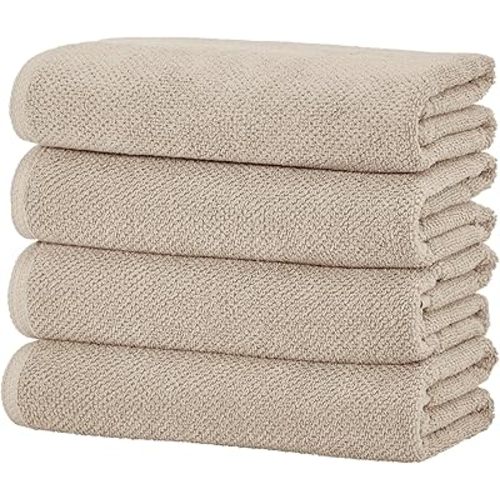 Great Bay Home Taupe Bath Towel Set – 100% Cotton 4-Pack 54"x27", Absorbent & Quick-Drying, Soft & Durable