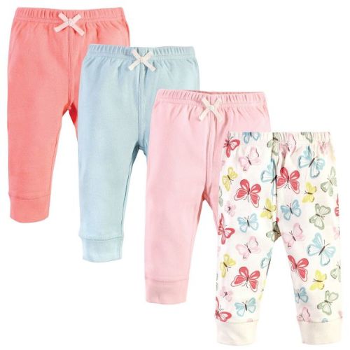 Touched by Nature Baby and Toddler Girl Organic Cotton Pants 4pk, Butterflies, 0-3 Months