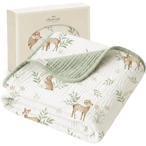 Konssy 100% Cotton Muslin Baby Blanket for Girls Boys, 40"x36"