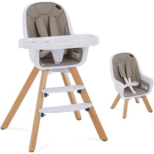 Evolur Zoodle 2 in 1 Convertible Baby High Chair in Light Gray