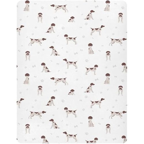 German Shorthaired Pointer Crib Sheets for Boys Girl Cute Puppy Mini Crib Mattress Cartoon Pet Dog Pattern Playard Sheets Fitted Animal Theme Unisex Toddler Baby Bed Sheets 27x39 Inch