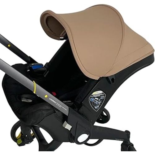 Replacement Canopy Cover Compatible with Doona+ Stroller & Car Seat, High-Opacity Sun Shade, Thick Soft-Stretch Fabric, 3-Piece Set with 2 Shoulder Pad Covers (Khaki)