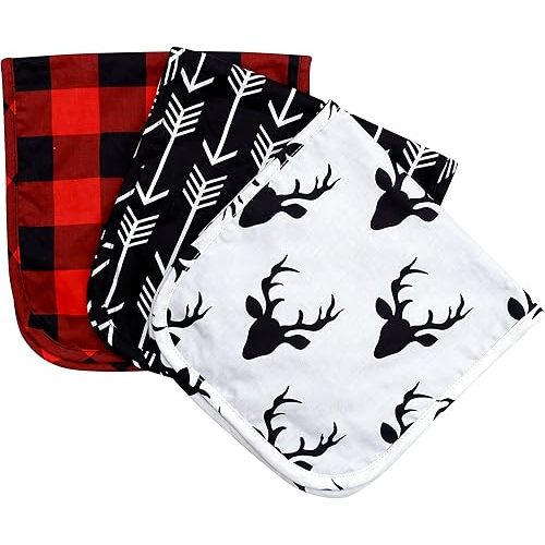 JLIKA Burp Cloths boy Girl - Cotton Minky Baby Burp Cloth - Woodland Nursery Decor for Boys (Buffalo Plaid Woodland Collection)