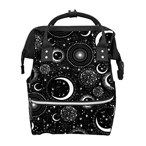 GACTIVITY Gothic Moon Stars Boho Diaper Bag Travel Backpack Large Capacity Multi-Function Zipper Casual Travel Backpacks for Mom Dad Unisex