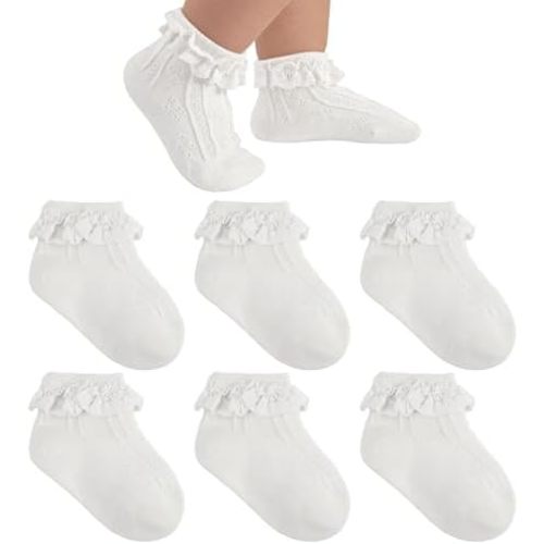 6 Pairs Baby Girl Ruffle Socks Soft Cotton Ankle Crew Socks for Infant to Toddler 6M-5T Multi Color Pack