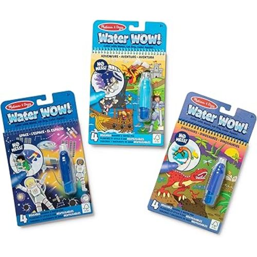 Melissa & Doug Water Wow! Mess Free Coloring Book, Reusable Water-Reveal Activity Pad, 3-Pack, Dinosaur, Adventure, Space, Travel Toys, Party Favors, for Toddlers & Kids Ages 3+ - FSC Certified