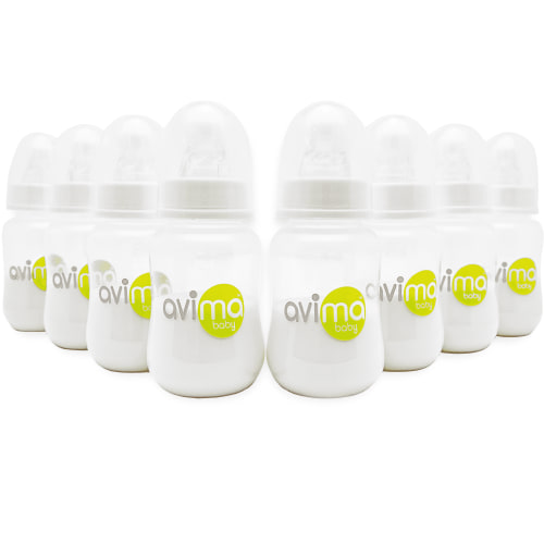 Avima Anti-Colic Baby Bottle, BPA-Free, Standard Neck, Slow Flow, 4 oz, Stage 1, 8 Pack