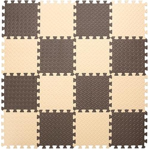 Foam Play Mat for Baby, 0.4 Inch Thick Foam Interlocking Floor Mats, Soft Non-Toxic Baby Playmat, Solid Colored Puzzle Play Mat Kids Floor Mats for Toddler, 16 Tiles(Beige/Coffee)