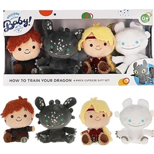 Kids Preferred How to Train Your Dragon 4 Pc Cuteeze Set - 6 Inch Hiccup, Toothless, Astrid, & Light Fury Plush, Beans in Body, for Baby Boys & Girls