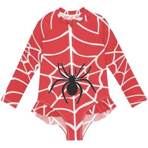 CaTaKu Girls Rash Guard Swimsuit Long Sleeve One Piece Bathing Suit UPF 50+ Toddler Kids Zipper Ruffle Swimwear 3-12Y