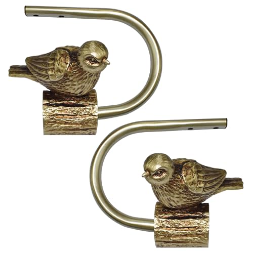 Gold Bird Curtain Holdbacks Tiebacks, Decorative Curtain Holders for Wall | Vintage Brass Curtain Hooks for Drapes, Metal Curtain Hold Backs, 2 Pcs, Easy Install, For Living Room Bedroom Farmhouse