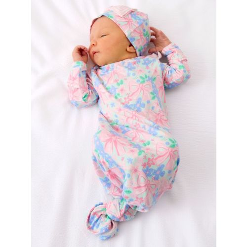 Ruffle Knotted Sleep Gown & Hat Set