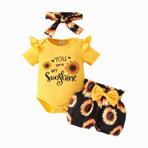 Leey-World 24 Months Girls Clothes Baby Short Sleeve Onesie Bodysuits Baby Girl Onesies(Yellow,6-9 Months)