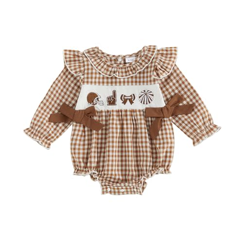 MoZiKQin Baby Girl Thanksgiving Outfit Turkey Bubble Romper Long Sleeve Doll Collar Plaid Jumpsuit Boutique Fall Clothes