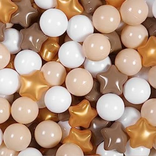 Realhaha Star Ball Pit Balls 100pcs Balls for Ball Pit, BPA Free Play Pin Balls for Toddlers Kid Baby Pool Ball Pits & Accessories for Bounce House,2.16inches,100pcs, Brown+Pearl Gold+White