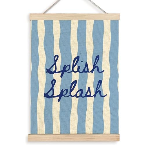 FWSFD Trendy Blue Kids Bathroom Wall Art Decor Poster, Cute Splish Splash Blue Striped Hanging Wall Decor Canvas Prints Artwork for Boys Kids Bathroom Washroom Restroom, 12x16 Inches