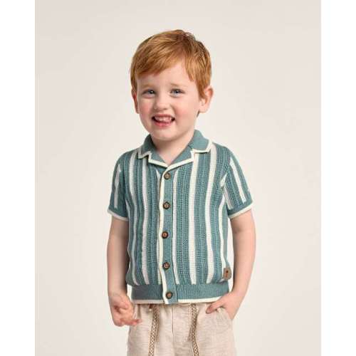 Boys Striped Crochet Sweater Polo - Amalfi Coast - Green