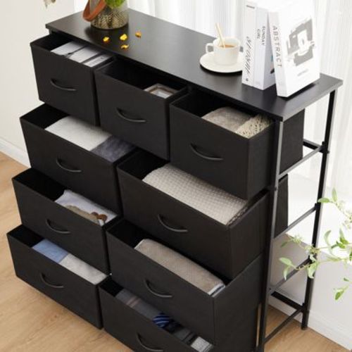 JIONJOY 9 Drawer Dresser for Bedroom, Large Fabric Storage Chest with Metal Frame & Waterproof Top for Closet, Nursery, Entryway
