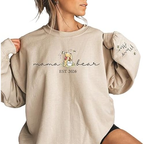 Personalized Mama Sweatshirt with Kid Name on Sleeve Custom Mama Bear Sweatshirt for Women Mothes Days Gifts for Mom for Mom Birthday