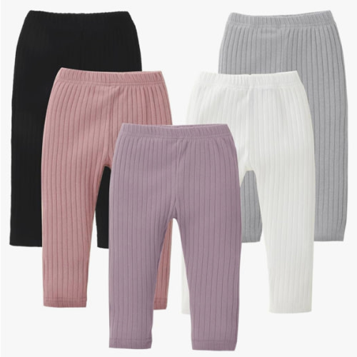 DREAM BUS 5 Pack Toddler Girl Pants Baby Girl Solid Ribbed Pants Toddler Girls Bottoms Leggings Newborn Cotton Jogger
