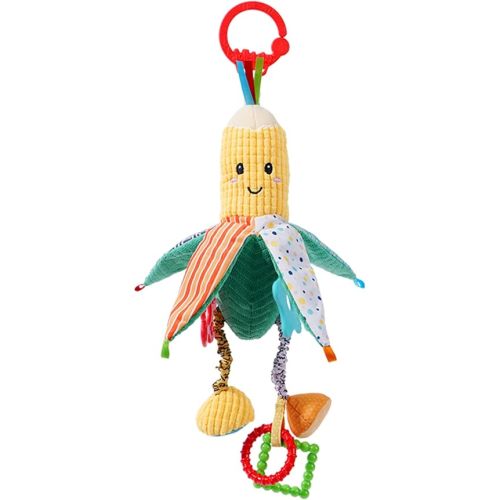 Jollybaby Hanging Rattle Toys for Parm & Stroller, Vegetables Plush Crib Bed Travel Activity Ring Bell with Crinkle, Squeaky & Teether for Infant Newborn Baby Boys Girls 0 3 6 9 12 Months(Corn)