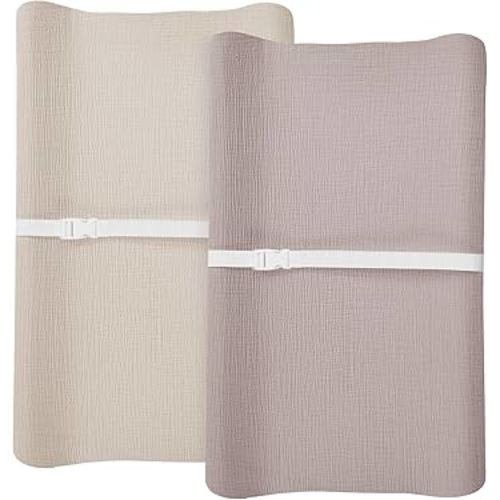 Changing Pad Cover for Baby Boy Girl 2 Pack, Muslin Changing Table Pad Covers with Boho Style, Neutral Nursery Bedding Essentials Soft and Breathable(Beige & Vintage Taupe)