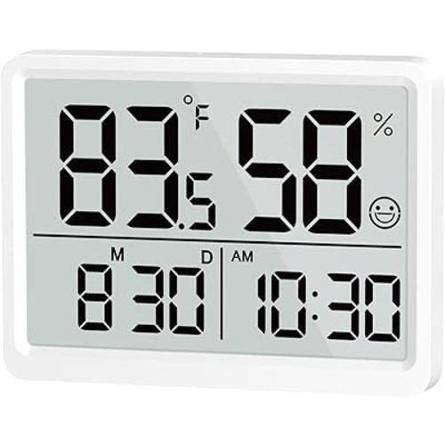 DOOMAY Room Thermometer Indoor - Hygrometer Temperature and Humidity Monitor with High Accuracy Sensor LCD Display Large Display Date Clock for Kitchen Baby Room Office (White)