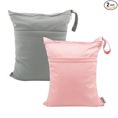 ALVABABY 2pcs Cloth Diaper Wet Dry Bags Waterproof Reusable with Two Zippered Pockets Travel Beach Pool Daycare Soiled Baby Items Yoga Gym Bag for Swimsuits or Wet Clothes L-B1929
