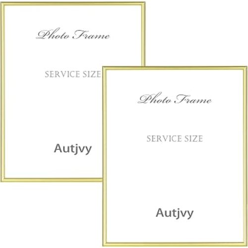 8x10 Picture Frame 2 Pack Gold Thin Aluminum Real Glass