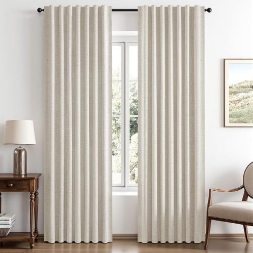 MIULEE 100% Blackout Linen Curtains for Bedroom, Ivory Solid Luxury Decor Thermal Insulation Room Darkening Drapes for Living Room Nursery Back Tab Rod Pocket 42 x 84 Inches, 2 Panels