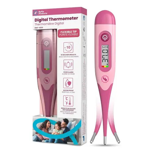 ByFloProducts Flexible Digital Thermometer – Comfortable & Safe Baby Thermometer, 10 Sec Fast & Accurate Readings – Oral Thermometer, Rectal & Underarm with Celsius/Fahrenheit, 100% Canadian Owned