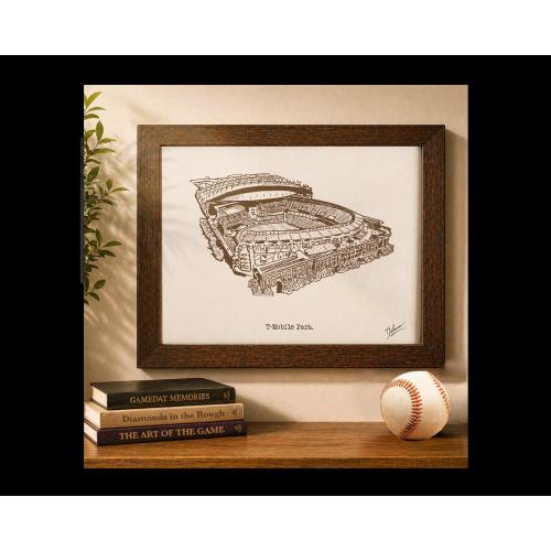Seattle T-Mobile Park Print, Hand Drawn Baseball Stadium Illustration, Personalized Seattle Mariners Gift, Custom Sports Fan Art