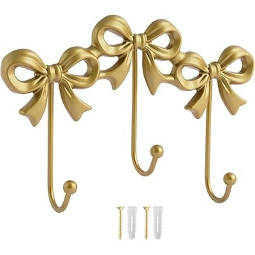 Gold Bow Hooks Coat Rack, Wall Mount Coat Hook, Bow Room Wall Decorations, Wall Hook for Hanging Coat, Hat, Jacket