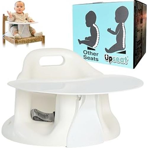 Upseat Baby Floor Seat Booster Chair for Sitting Up with Removable Tray for Meals and Playtime, Developed with Physiotherapists for Safe and Healthy Hip Development and Posture, Made in Canada (Coconut)