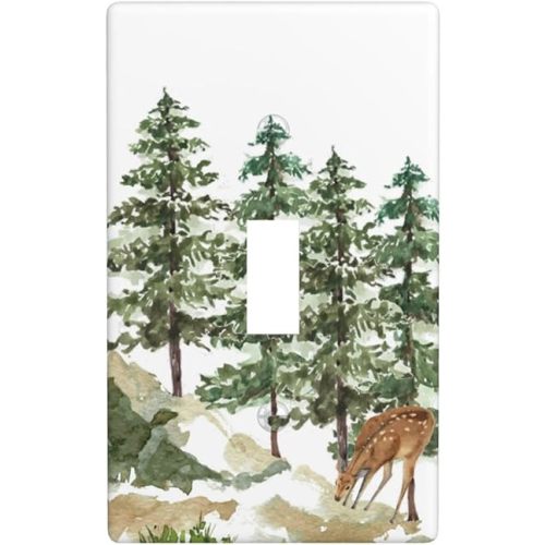 Tree Forest Deer Single Toggle Light Switch Plate Cover 1 Gang Decorative Outlet Plate Electrical Wall Plate Covers Receptacle Decorate Plug Covers For Kitchen Bedroom Bathroom Decor 4.5" X 2.76"