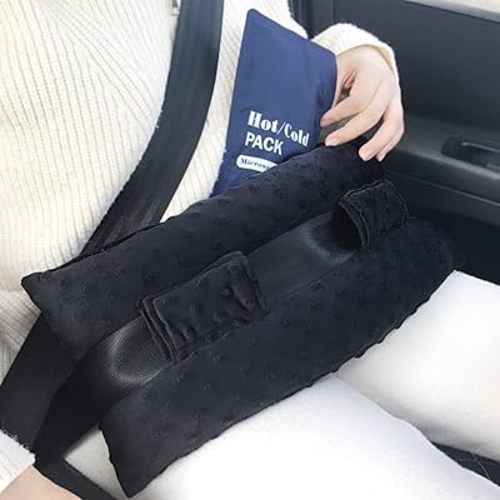 Hysterectomy Pillow Abdominal Surgery Seatbelt Pillows with Pocket Myomectomy Comfort Cushion for Belly Incision Tummy Tuck C-Section Recovery Gifts Women Patients (Minky Black)