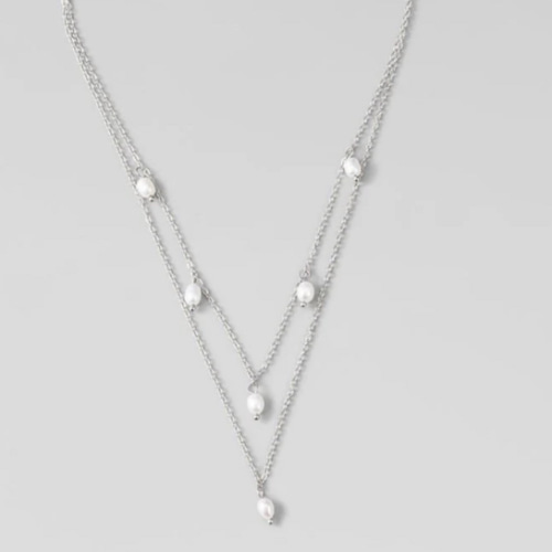 Kayla Pearl Drop Layered Silver Necklace