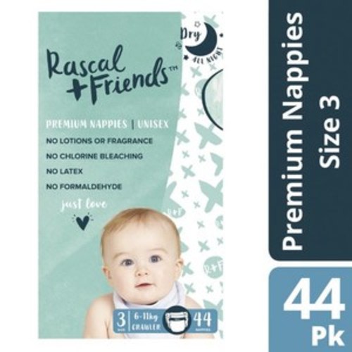 Rascals Premium Nappies Size 3 (6-11Kg) | 44 Pack