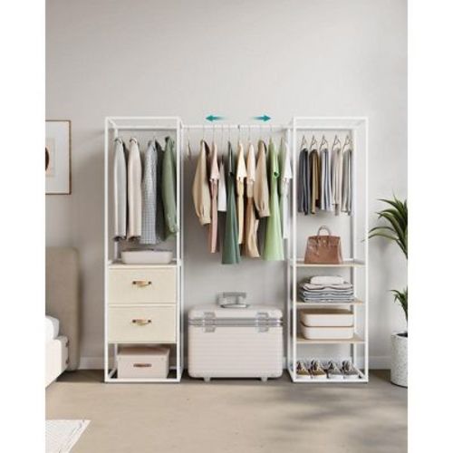 SONGMICS Clothes Rack, 70.9 Inch Wardrobe Freestanding Closet, Heavy Duty Garment Rack with 1 Extendable Hanging Rod, Natural Beige