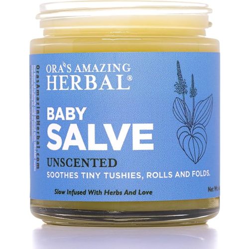 Baby Salve, Diaper Balm Ointment, Drool Rash Prevention, Natural Diaper Cream, Calendula Thyme Burdock Cream, Baby Eczema Acne and Rash Treatment, 4 oz, Ora’s Amazing Herbal